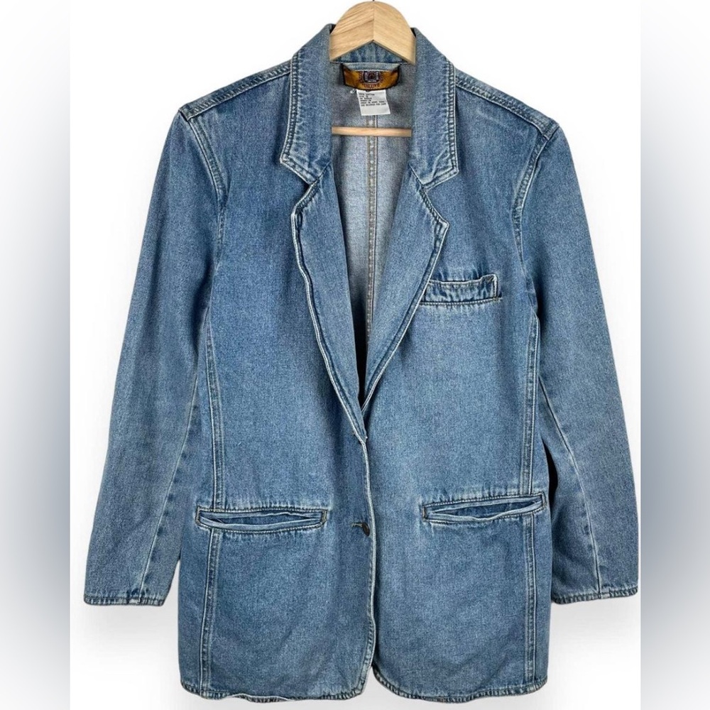 90s Vintage Denim Blazer Jacket Light Wash